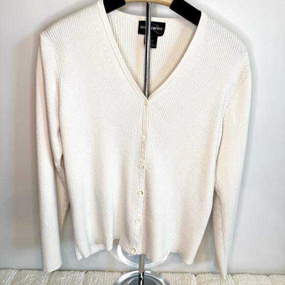 Requirements Womens XL White Long Sleeve Ribbed Button-up Sweater Casual Career - Picture 1 of 9